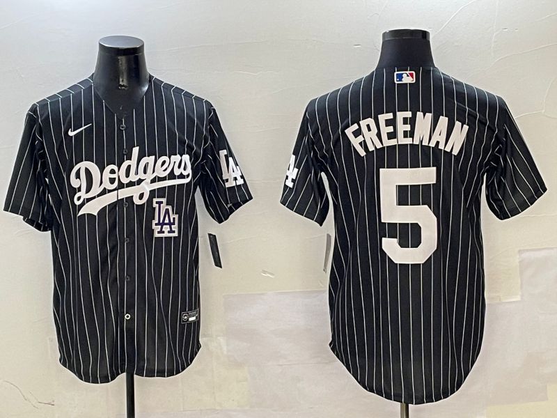 Men Los Angeles Dodgers 5 Freeman Black Stripe Jointly Name 2025 Nike MLB Jersey style 12